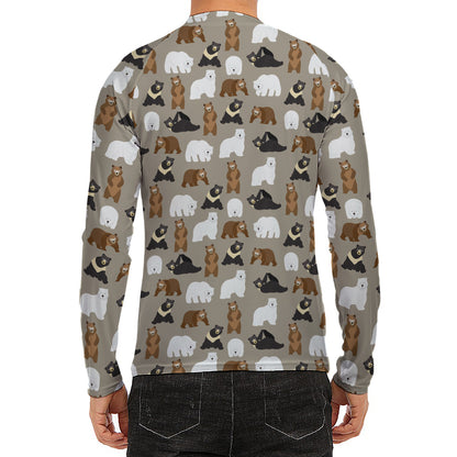 Cute Bear Pattern Print Men's Long Sleeve Rash Guard