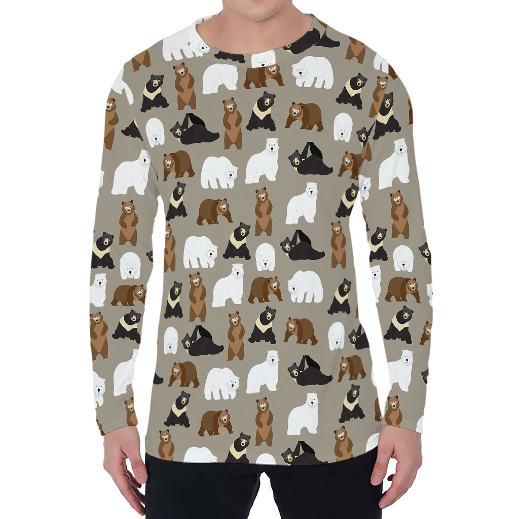Cute Bear Pattern Print Men's Long Sleeve T-Shirt
