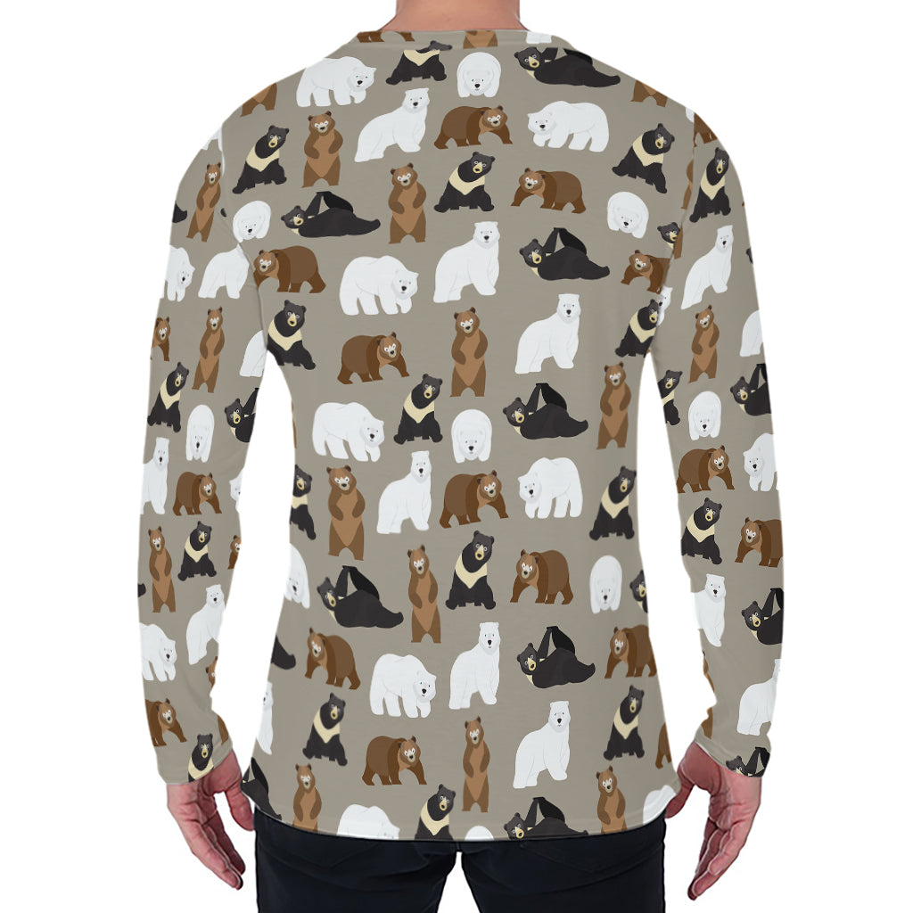 Cute Bear Pattern Print Men's Long Sleeve T-Shirt