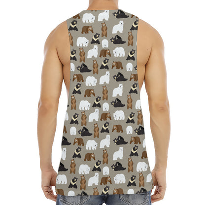 Cute Bear Pattern Print Men's Muscle Tank Top