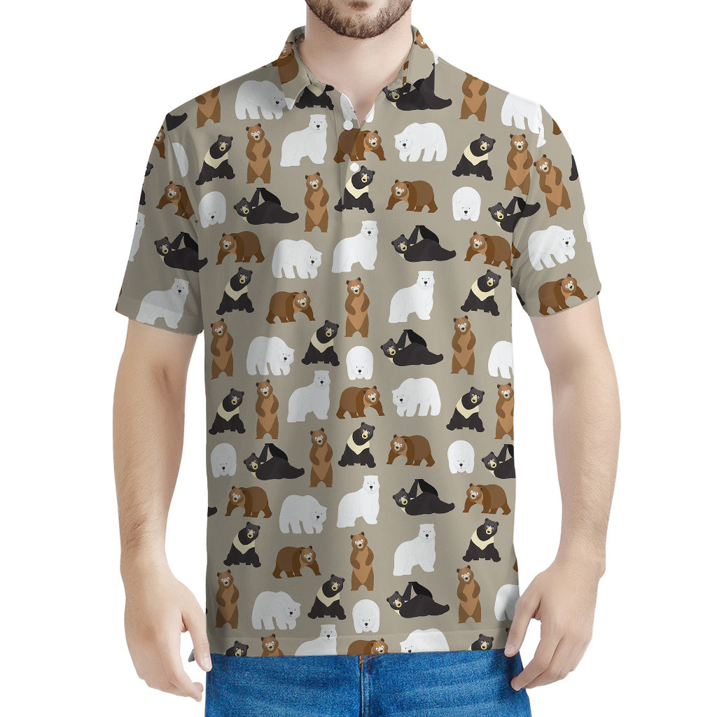 Cute Bear Pattern Print Men's Polo Shirt