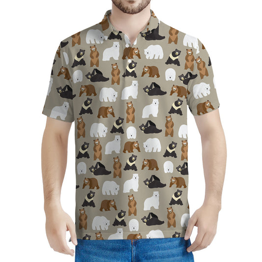 Cute Bear Pattern Print Men's Polo Shirt