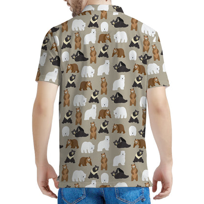 Cute Bear Pattern Print Men's Polo Shirt