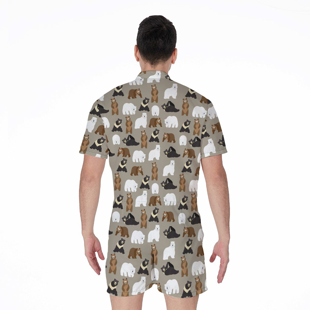 Cute Bear Pattern Print Men's Rompers