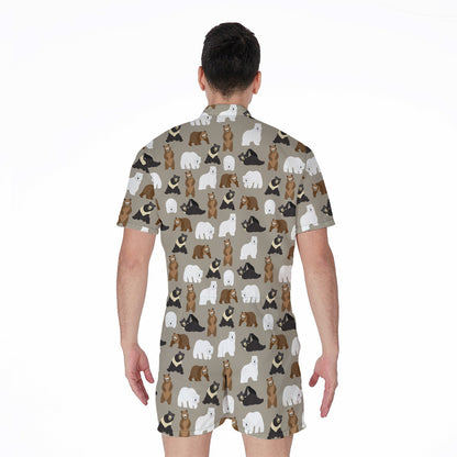 Cute Bear Pattern Print Men's Rompers
