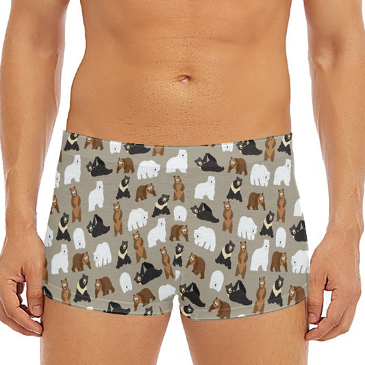 Cute Bear Pattern Print Men's Short Boxer Briefs