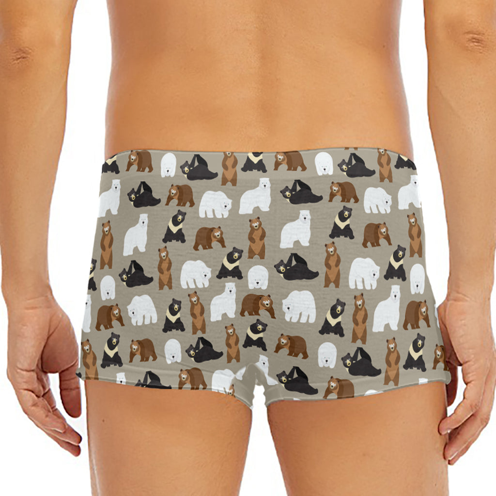 Cute Bear Pattern Print Men's Short Boxer Briefs
