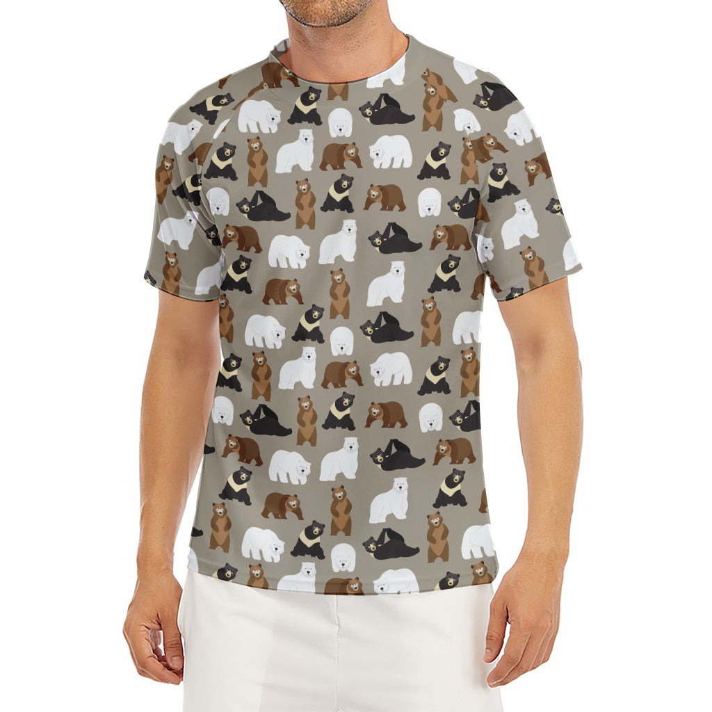 Cute Bear Pattern Print Men's Short Sleeve Rash Guard