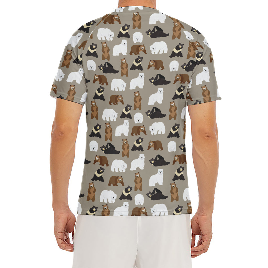 Cute Bear Pattern Print Men's Short Sleeve Rash Guard
