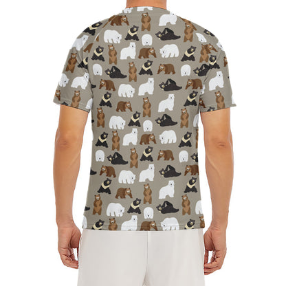 Cute Bear Pattern Print Men's Short Sleeve Rash Guard