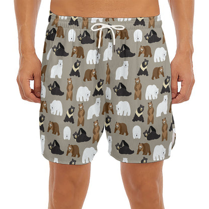 Cute Bear Pattern Print Men's Split Running Shorts
