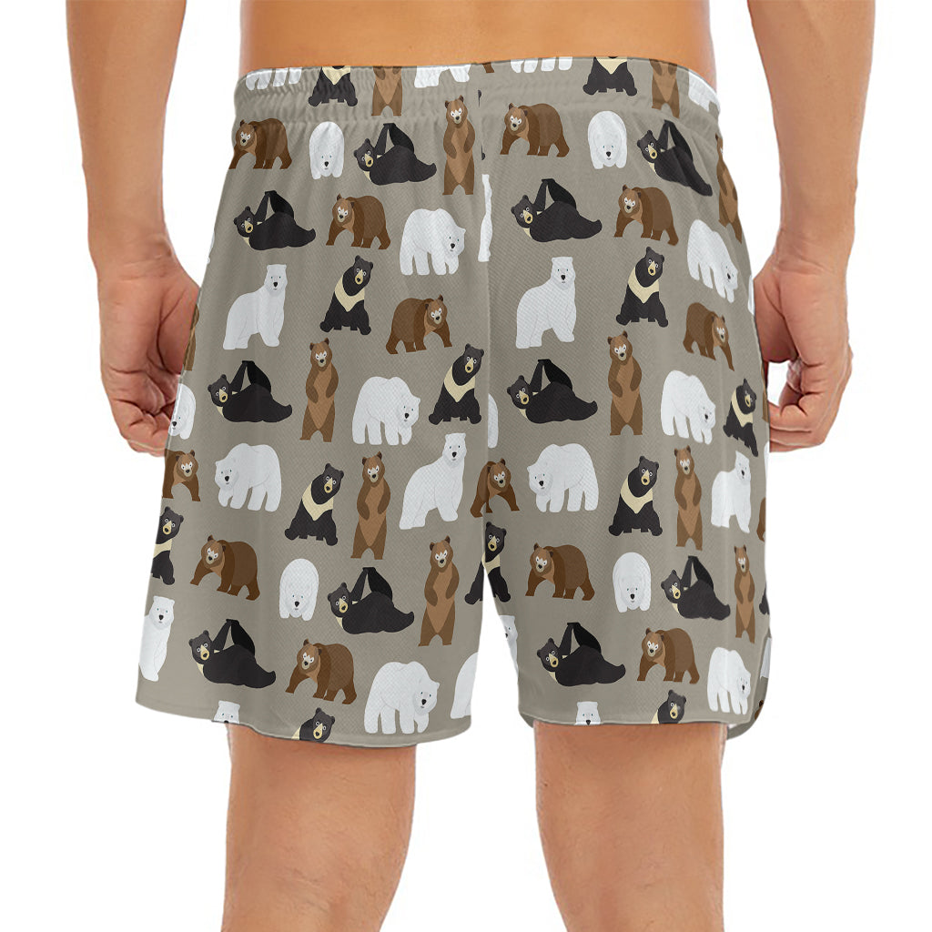 Cute Bear Pattern Print Men's Split Running Shorts