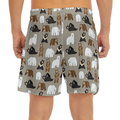 Cute Bear Pattern Print Men's Split Running Shorts