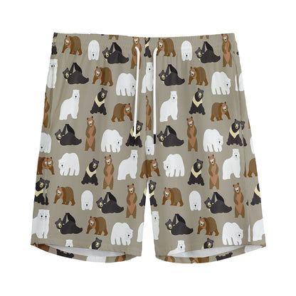 Cute Bear Pattern Print Men's Sports Shorts