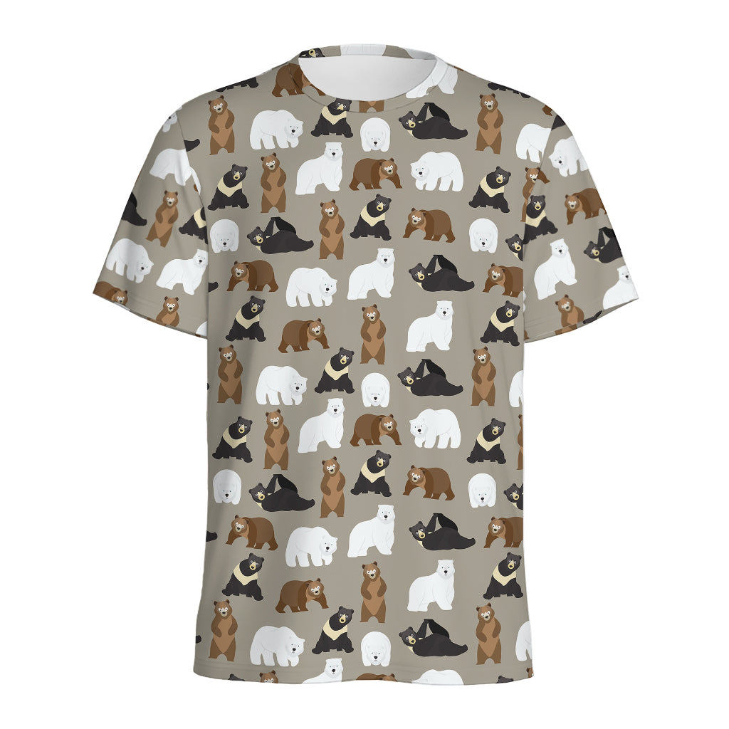 Cute Bear Pattern Print Men's Sports T-Shirt