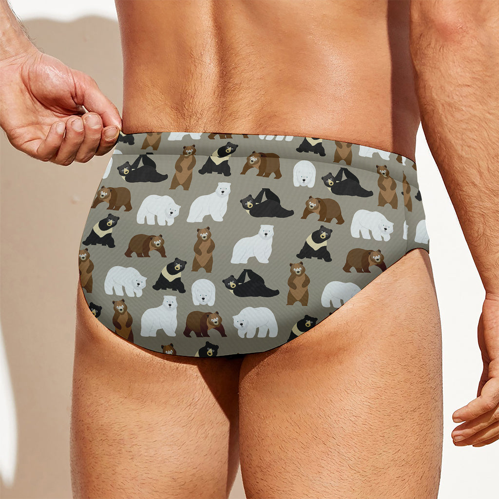 Cute Bear Pattern Print Men's Swim Briefs