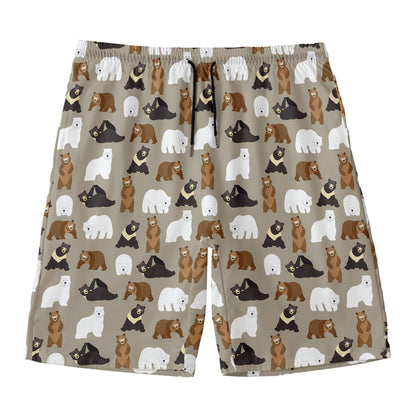 Cute Bear Pattern Print Men's Swim Trunks