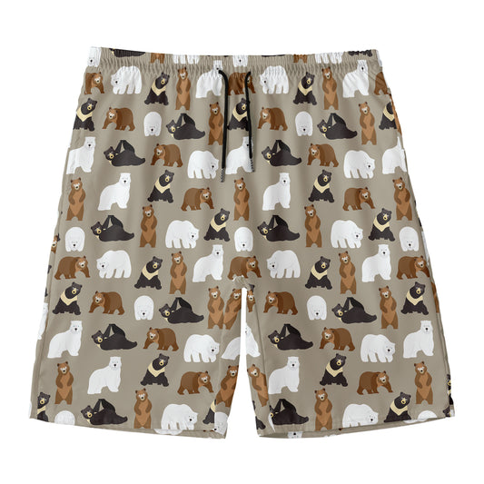 Cute Bear Pattern Print Men's Swim Trunks