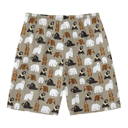 Cute Bear Pattern Print Men's Swim Trunks