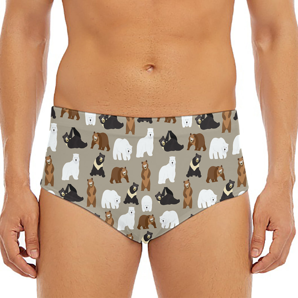 Cute Bear Pattern Print Men's Triangle Swim Briefs