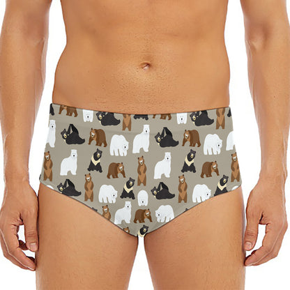 Cute Bear Pattern Print Men's Triangle Swim Briefs