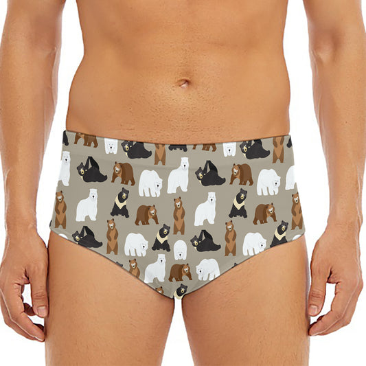 Cute Bear Pattern Print Men's Triangle Swim Briefs