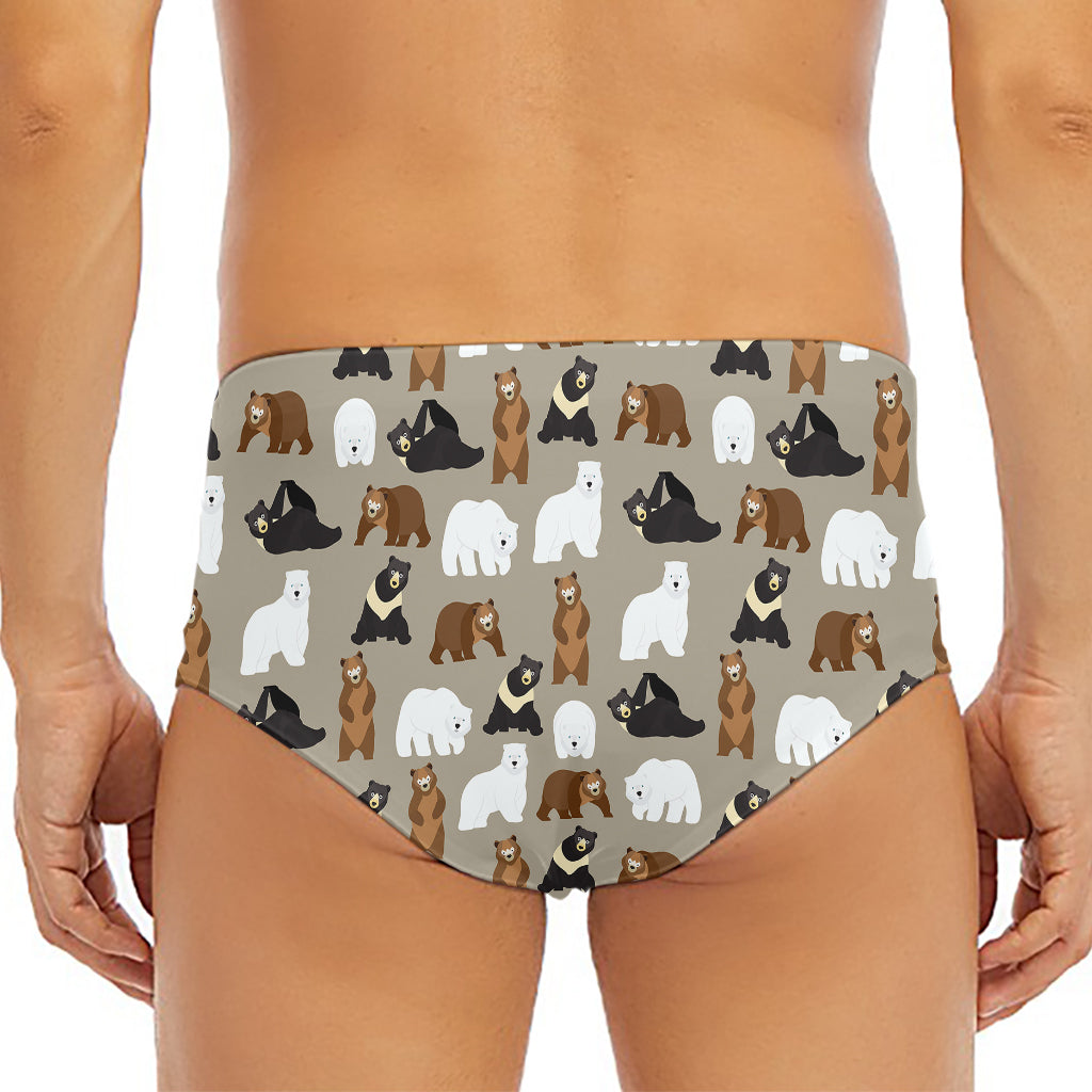 Cute Bear Pattern Print Men's Triangle Swim Briefs