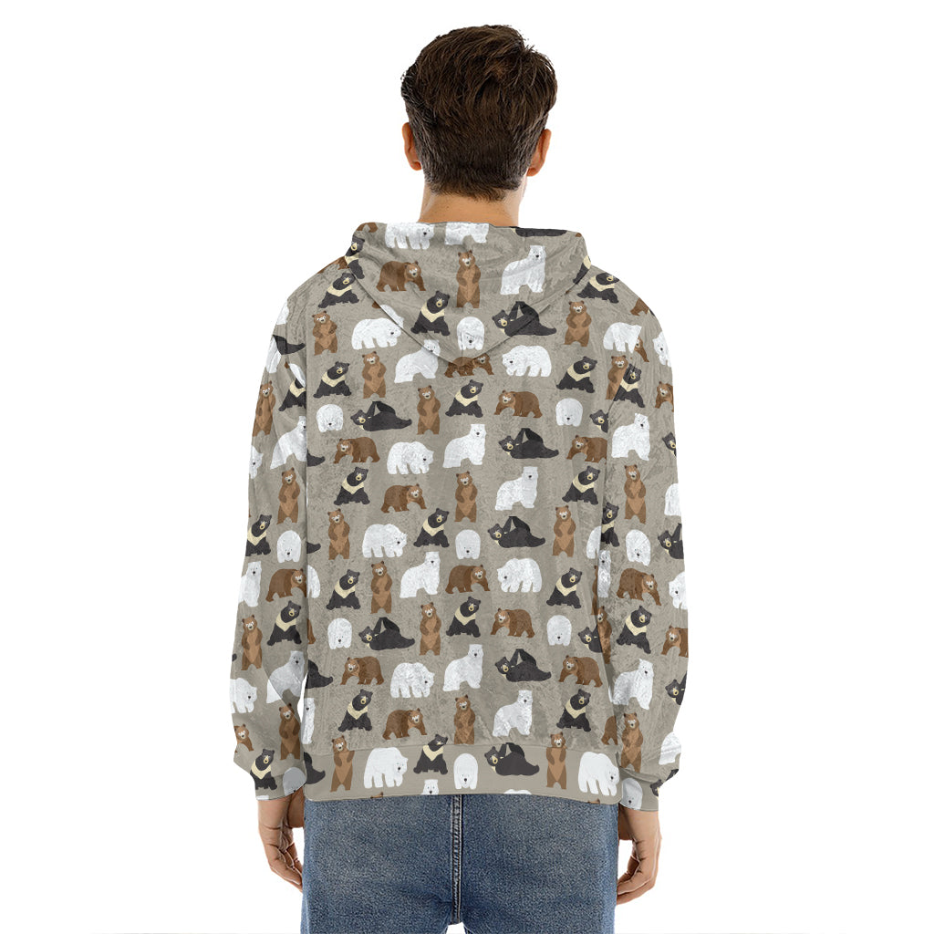 Cute Bear Pattern Print Men's Velvet Pullover Hoodie