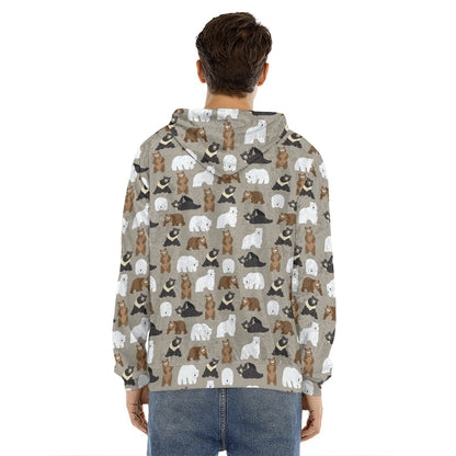 Cute Bear Pattern Print Men's Velvet Pullover Hoodie