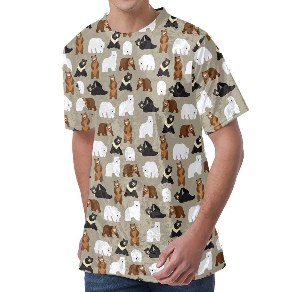 Cute Bear Pattern Print Men's Velvet T-Shirt