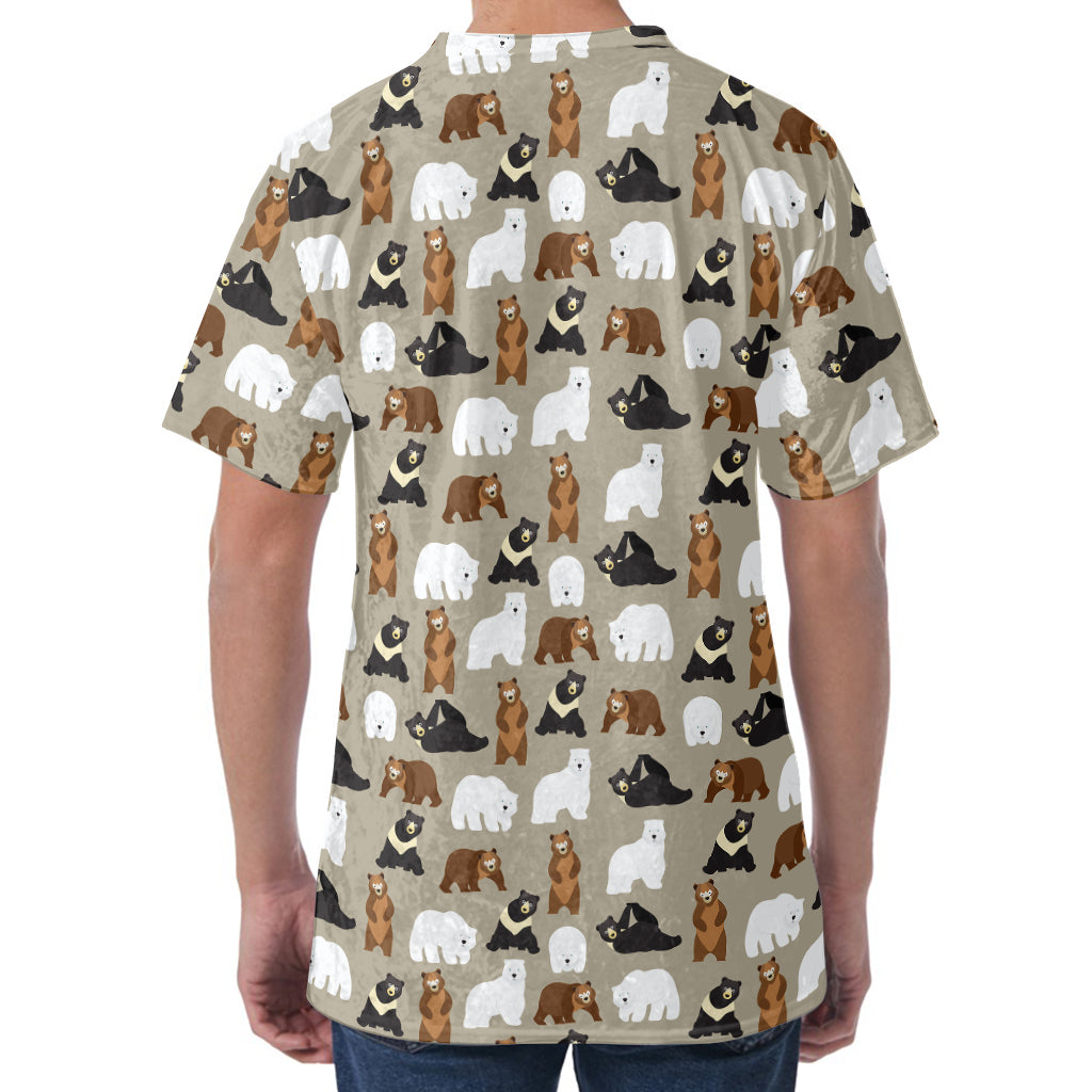 Cute Bear Pattern Print Men's Velvet T-Shirt