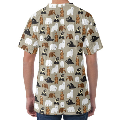 Cute Bear Pattern Print Men's Velvet T-Shirt