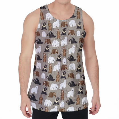 Cute Bear Pattern Print Men's Velvet Tank Top