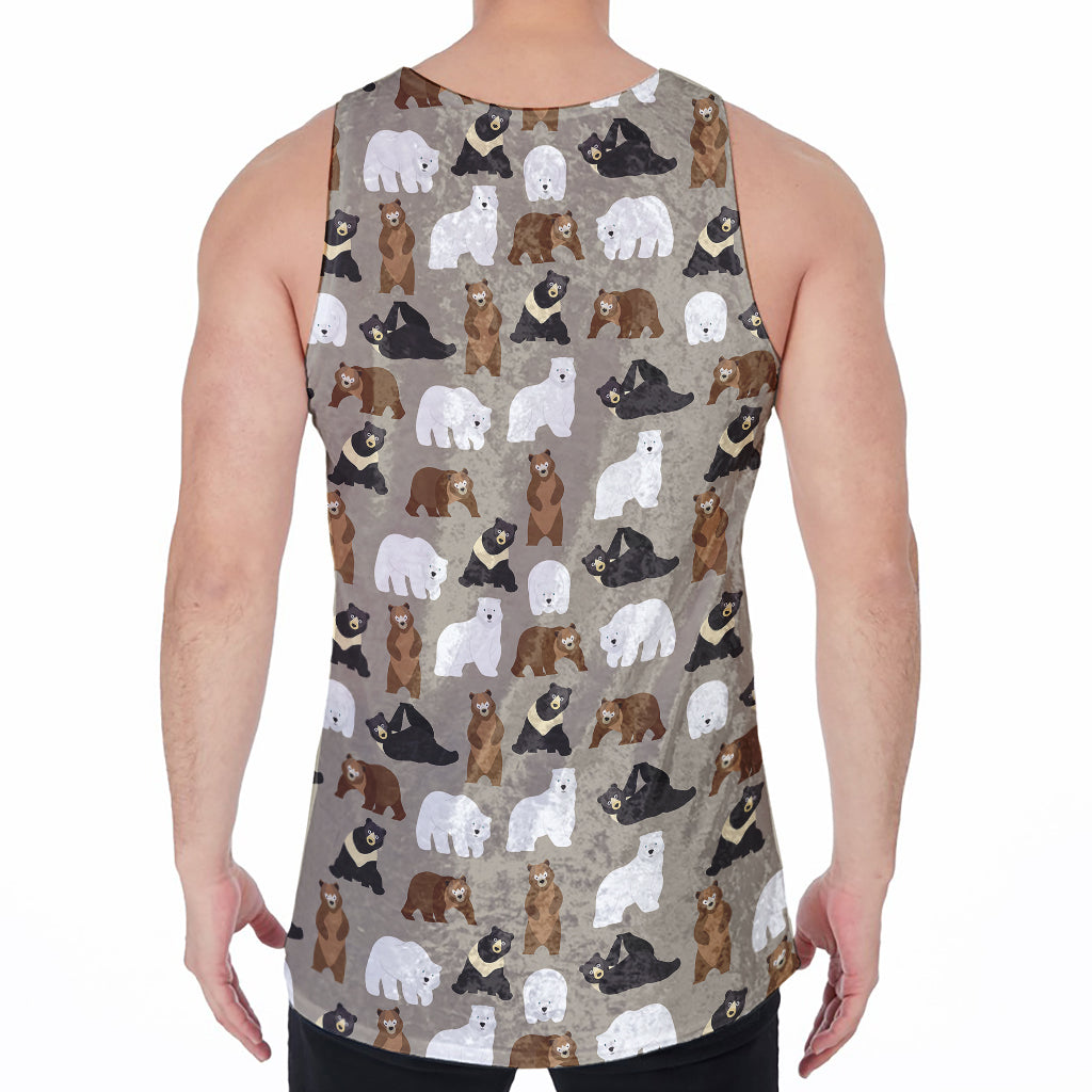 Cute Bear Pattern Print Men's Velvet Tank Top