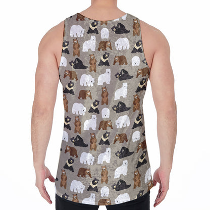 Cute Bear Pattern Print Men's Velvet Tank Top