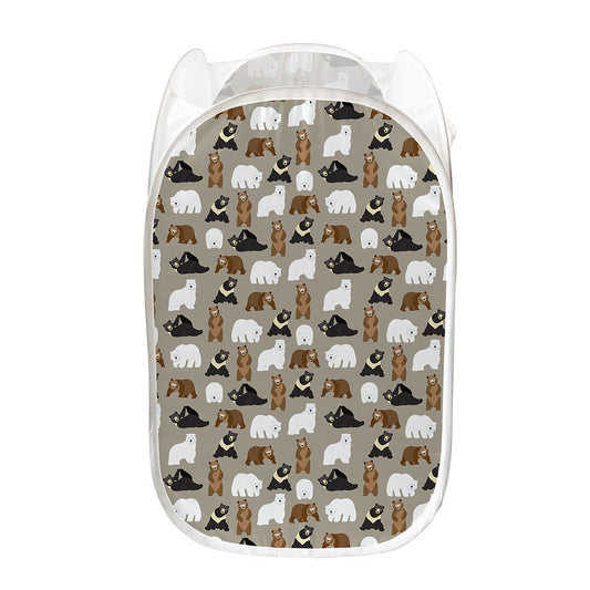 Cute Bear Pattern Print Mesh Laundry Hamper