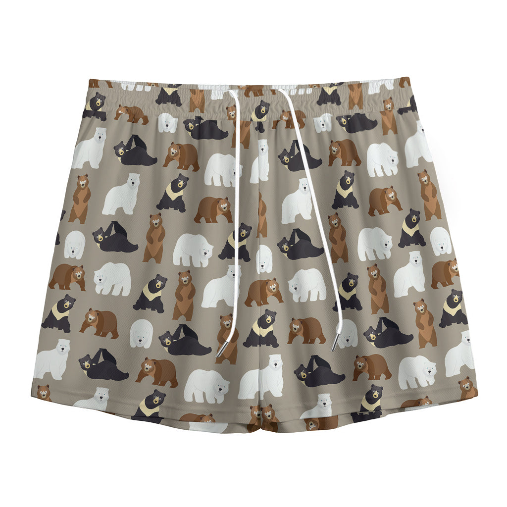 Cute Bear Pattern Print Mesh Shorts