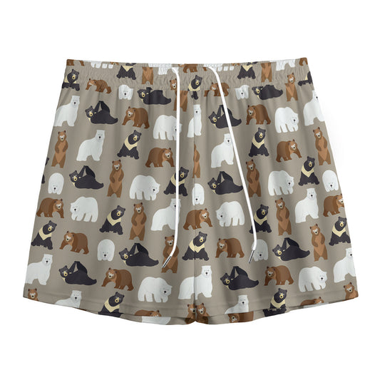 Cute Bear Pattern Print Mesh Shorts