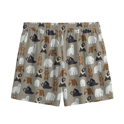 Cute Bear Pattern Print Mesh Shorts