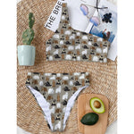 Cute Bear Pattern Print One Shoulder Bikini Top