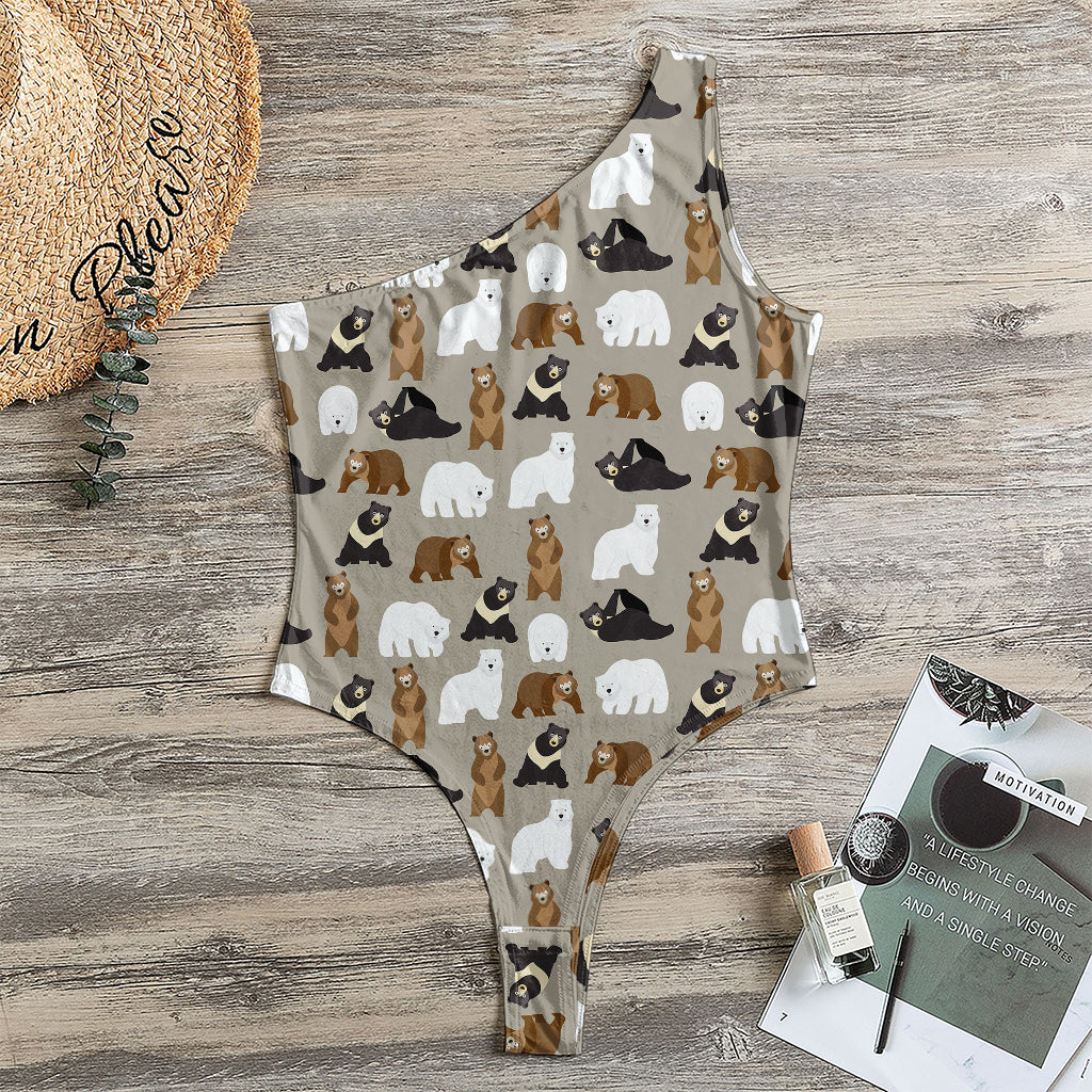 Cute Bear Pattern Print One Shoulder Bodysuit