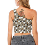 Cute Bear Pattern Print One Shoulder Crop Top