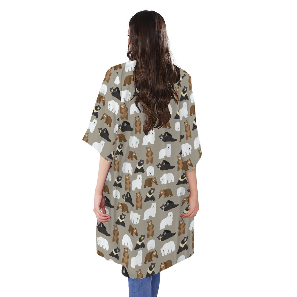 Cute Bear Pattern Print Open Front Beach Cover Up