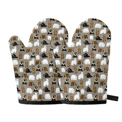 Cute Bear Pattern Print Oven Mitts