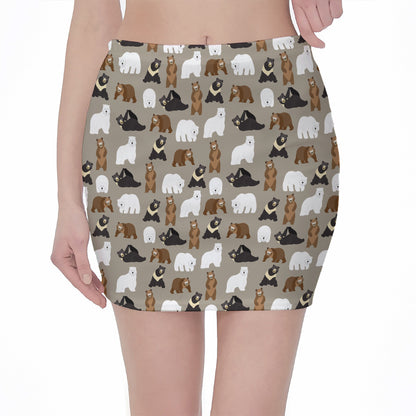 Cute Bear Pattern Print Pencil Mini Skirt