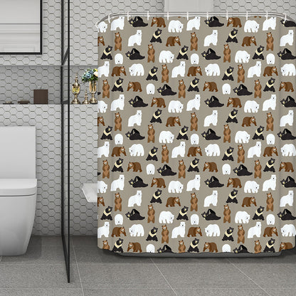 Cute Bear Pattern Print Polyester Shower Curtain