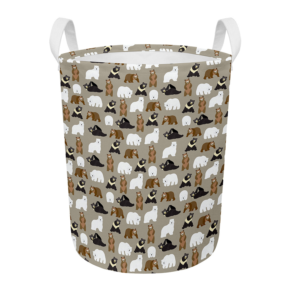 Cute Bear Pattern Print Round Laundry Basket