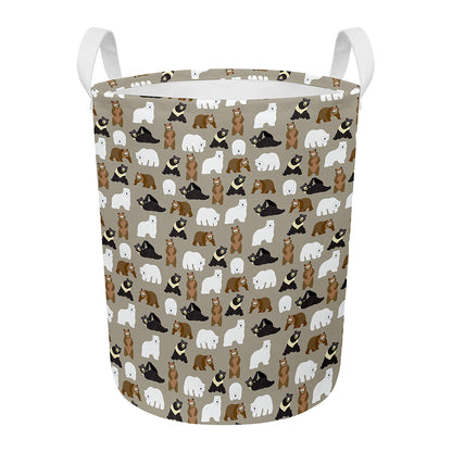 Cute Bear Pattern Print Round Laundry Basket