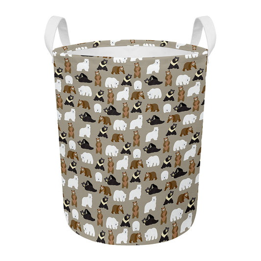 Cute Bear Pattern Print Round Laundry Basket