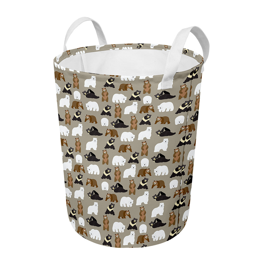 Cute Bear Pattern Print Round Laundry Basket